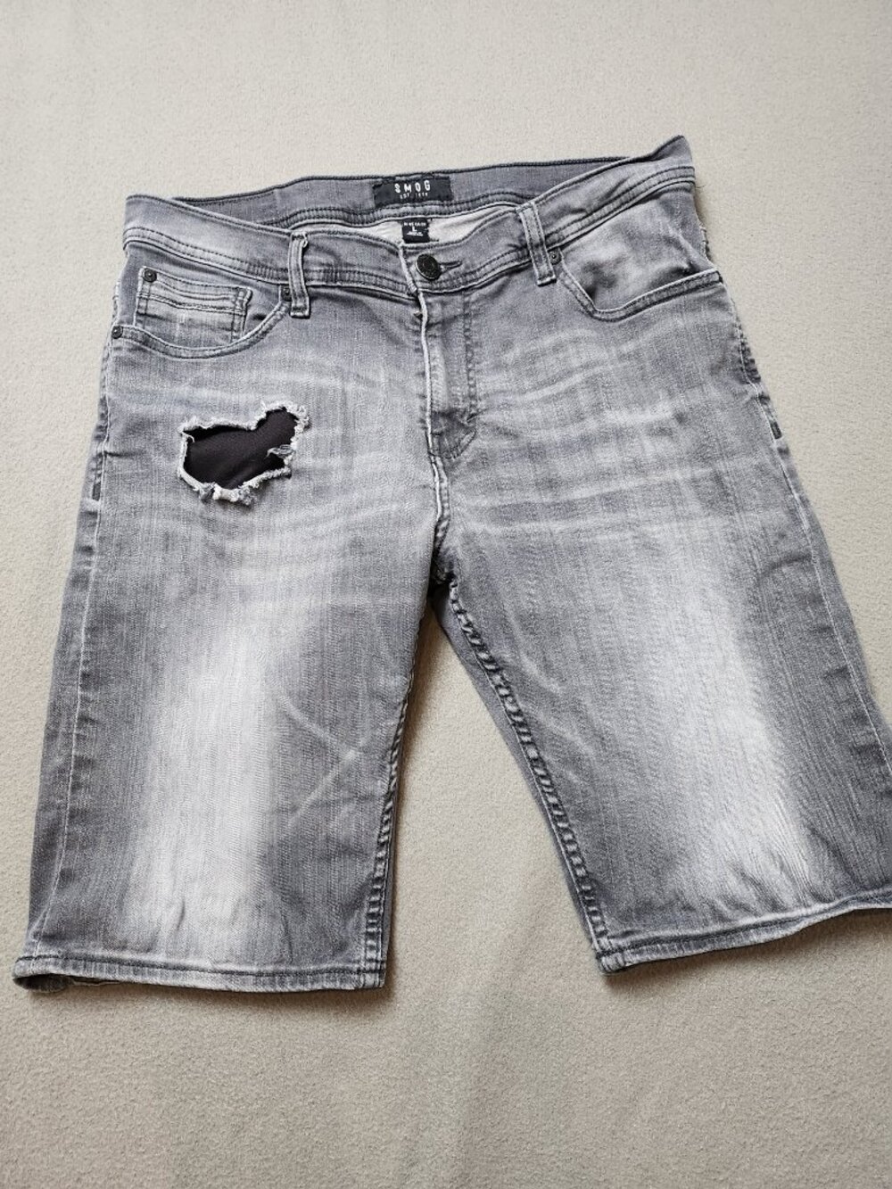 SMOG Y2k Men's Gray Distressed Stretch Denim Jean Shorts Size L